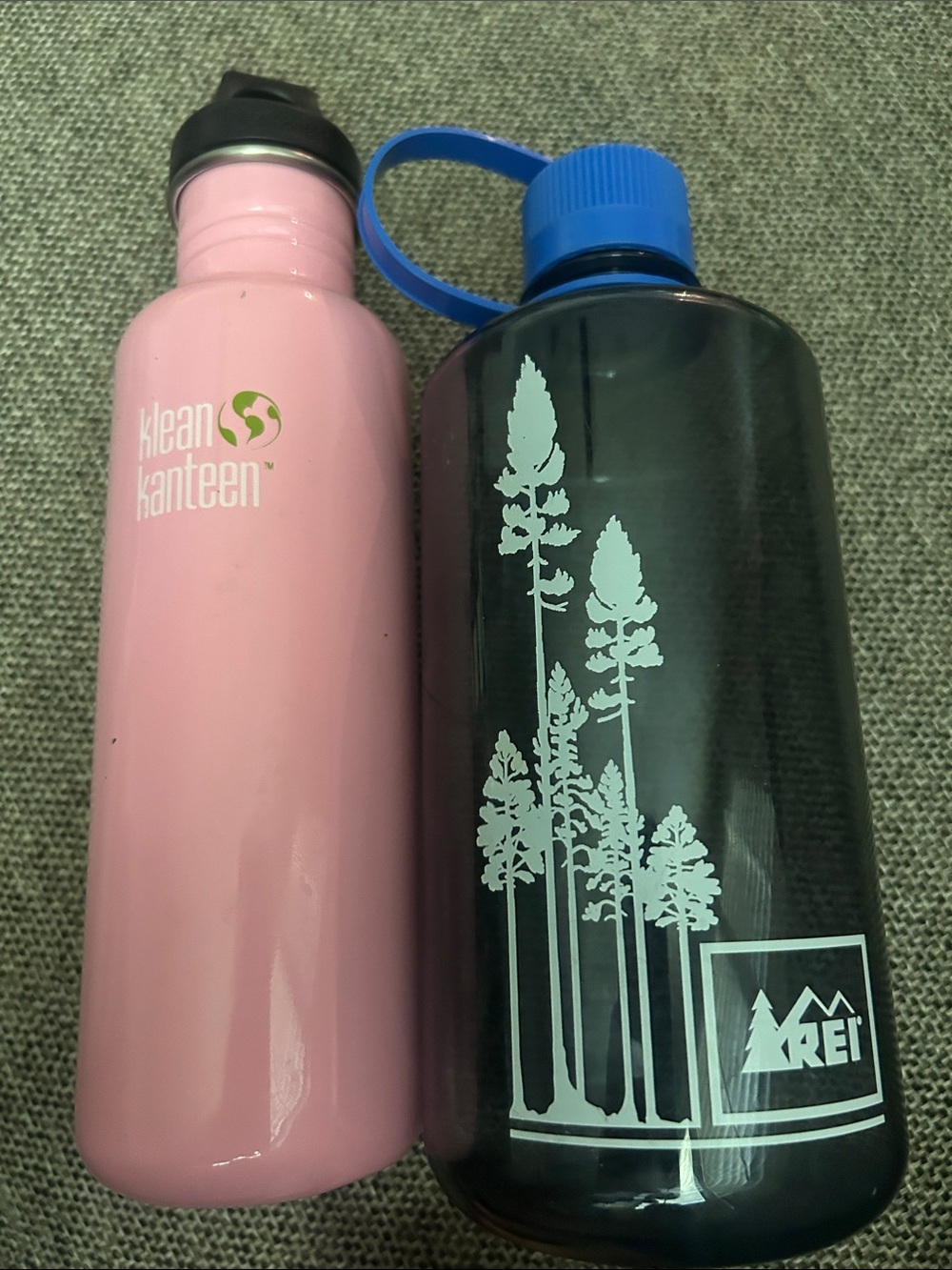 Klean Kanteen Stainless Steel and Nalgene Classic water bottles